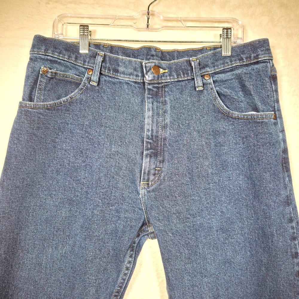 Wrangler Straight Leg Jeans Mens 36x30 Dark Blue Comfort Stretch Denim - Picture 4 of 8